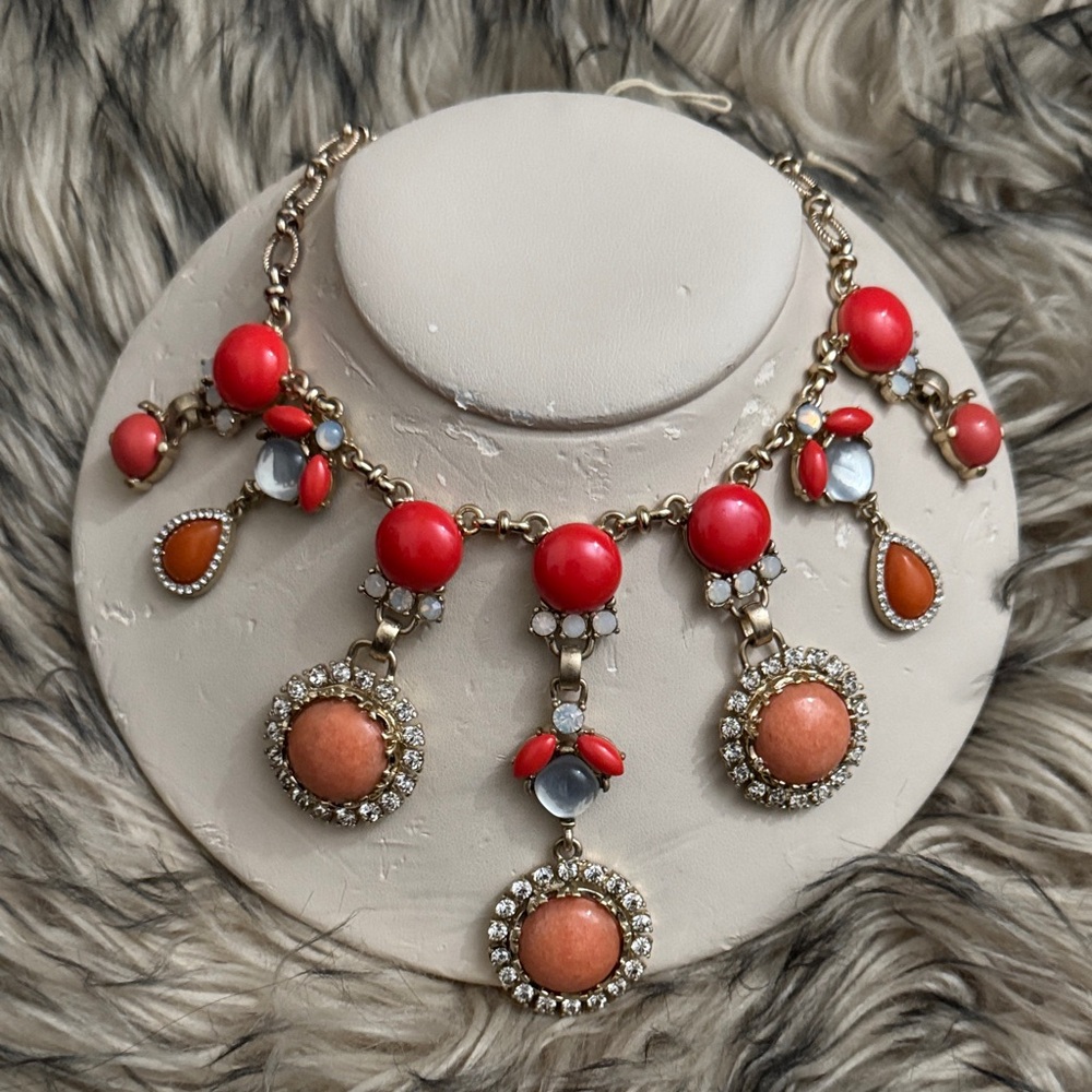 Elegant Red and Orange Statement Necklace